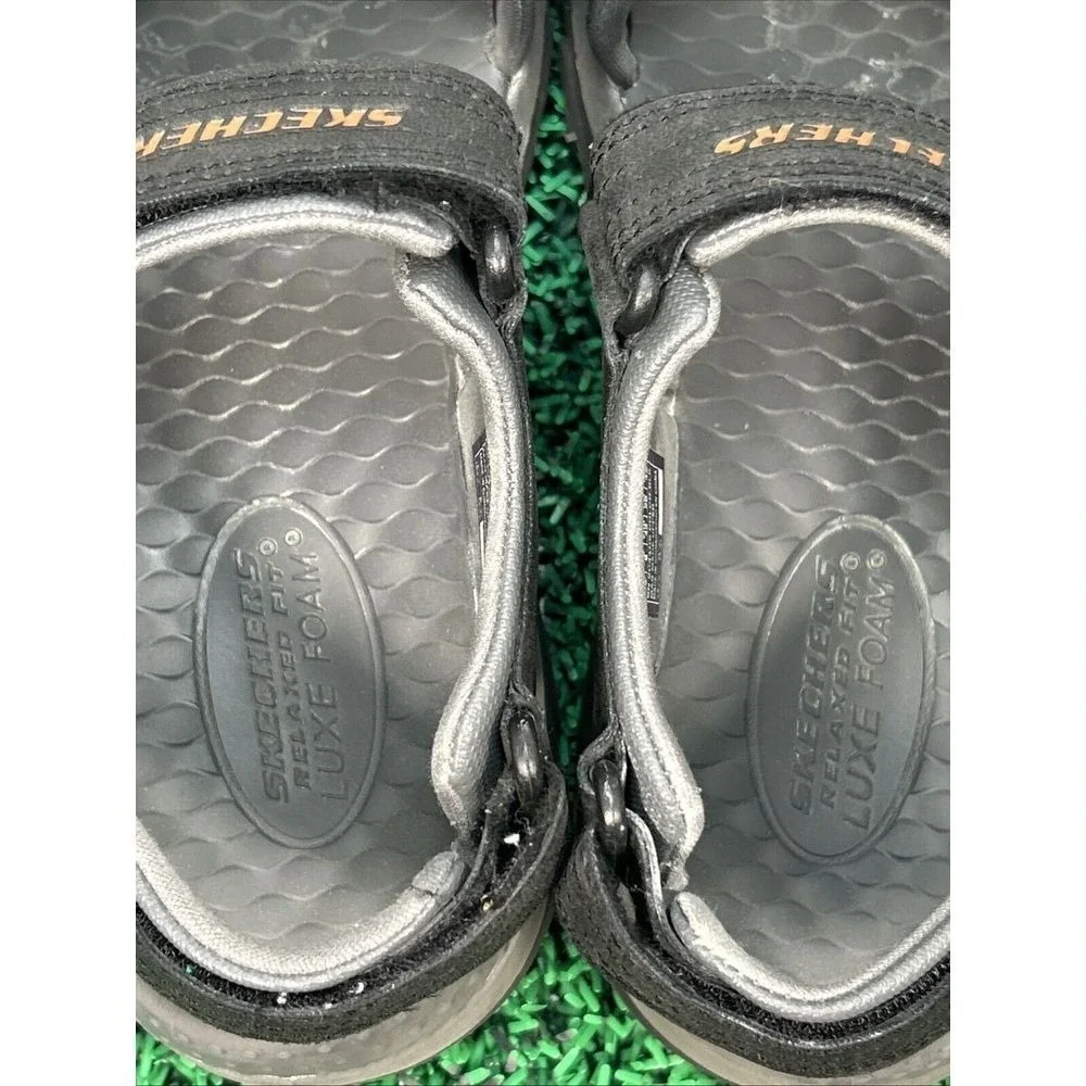 Skechers Mens 10‎ Relaxed Fit Luxe Foam Black Sport Trail Sandals 204105 BLK